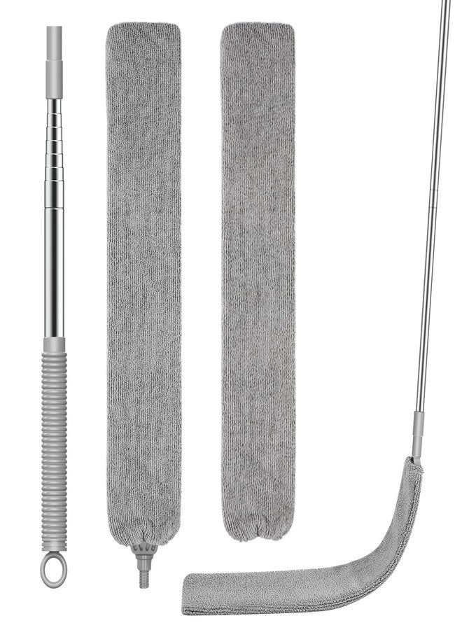 سيتسيل منفضة غبار SetSail للتنظيف، منفضة قابلة للسحب مع عصا تمديد، أدوات تنظيف بمقبض طويل 81 بوصة، منظف غبار مسطح مع قطعتي قماش من الألياف الدقيقة للتنظيف أسفل الأجهزة والأثاث والثلاجة - Image 1